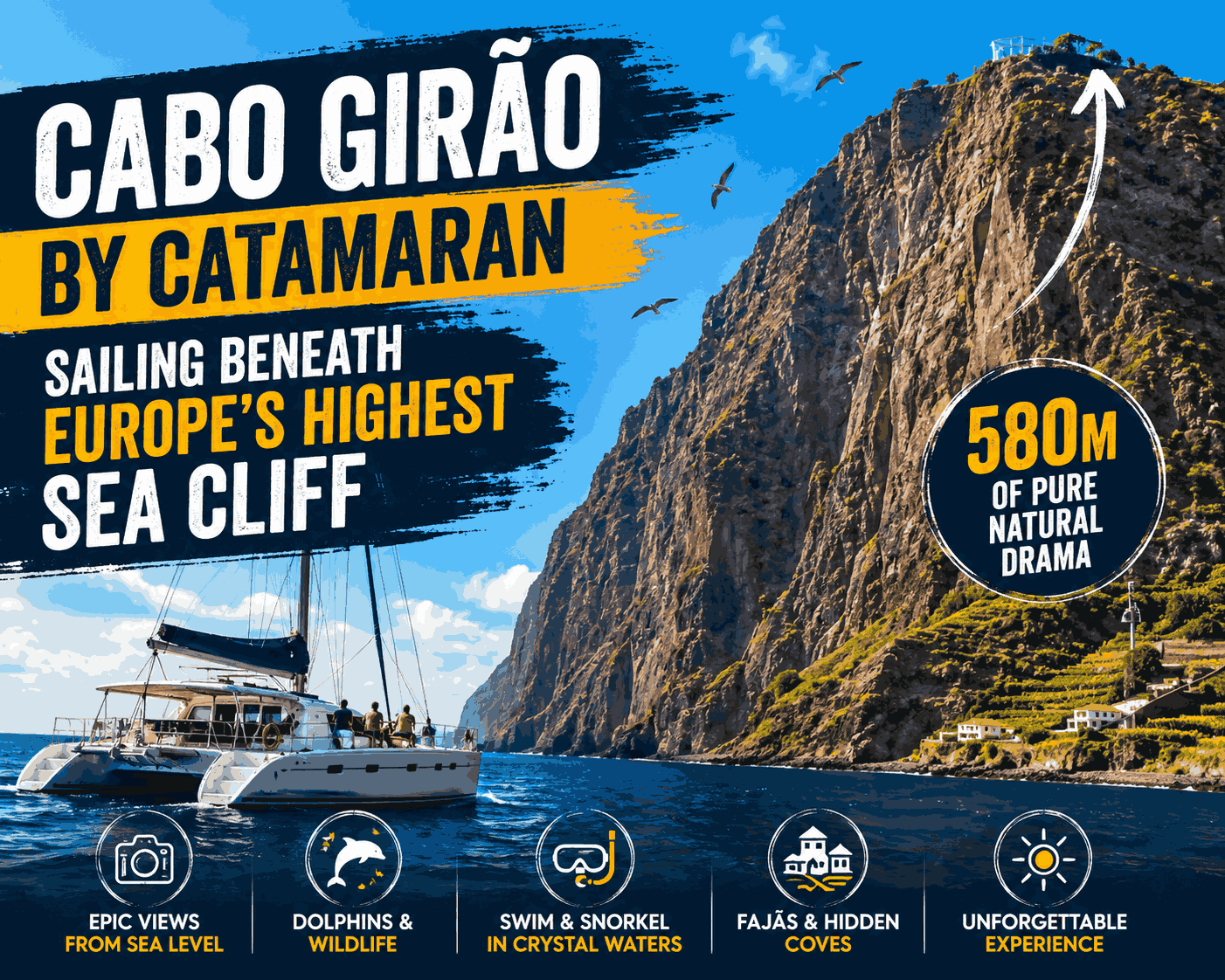 Cabo Girão de catamarã: navegando sob o penhasco marítimo mais alto da Europa